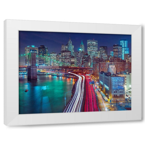 Streets of Manhattan city White Modern Wood Framed Art Print by Frank, Assaf