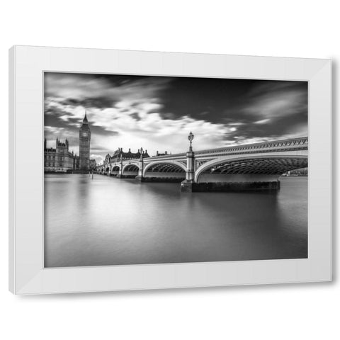 Westminster bridge with Big Ben, London, UK White Modern Wood Framed Art Print by Frank, Assaf