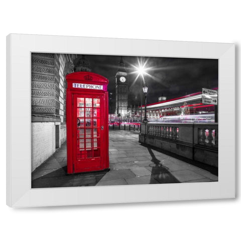 Telephone box with Big Ben, London, Uk White Modern Wood Framed Art Print by Frank, Assaf
