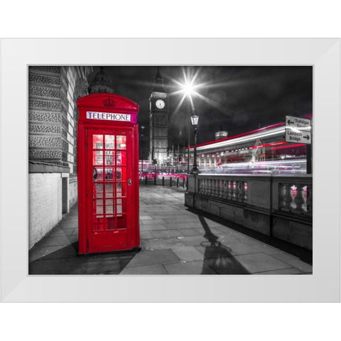 Telephone box with Big Ben, London, Uk White Modern Wood Framed Art Print by Frank, Assaf