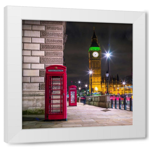 Telephone box with Big Ben, London, Uk White Modern Wood Framed Art Print by Frank, Assaf