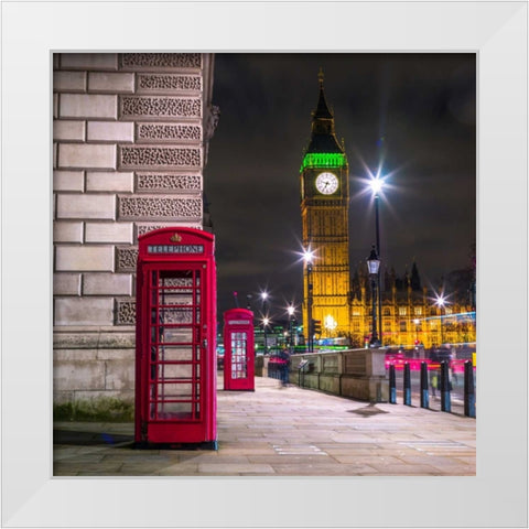 Telephone box with Big Ben, London, Uk White Modern Wood Framed Art Print by Frank, Assaf
