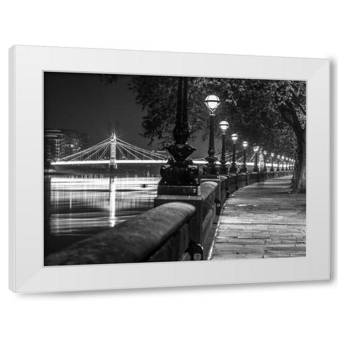 London Riverside Promenade with Albert Bridge White Modern Wood Framed Art Print by Frank, Assaf