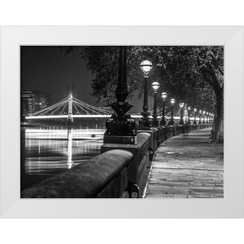 London Riverside Promenade with Albert Bridge White Modern Wood Framed Art Print by Frank, Assaf