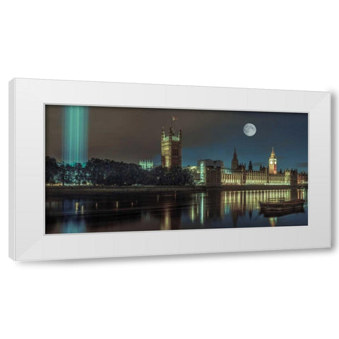 Column of spectra lights with Westminster Abby, London, UK, FTBR-1852 White Modern Wood Framed Art Print by Frank, Assaf