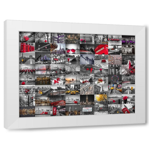 City Collage White Modern Wood Framed Art Print by Frank, Assaf