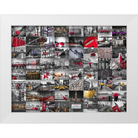 City Collage White Modern Wood Framed Art Print by Frank, Assaf