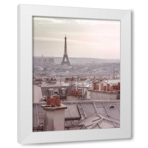 Eiffel Tower seen through the window of an apartment in Montmartre, Paris, France White Modern Wood Framed Art Print by Frank, Assaf