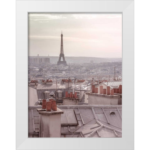 Eiffel Tower seen through the window of an apartment in Montmartre, Paris, France White Modern Wood Framed Art Print by Frank, Assaf