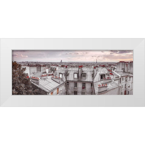 Eiffel Tower seen through the window of an apartment in Montmartre, Paris, France White Modern Wood Framed Art Print by Frank, Assaf