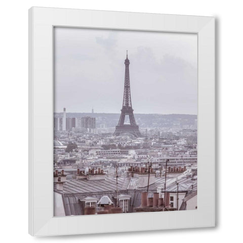 Eiffel Tower seen through the window of an apartment in Montmartre, Paris, France White Modern Wood Framed Art Print by Frank, Assaf