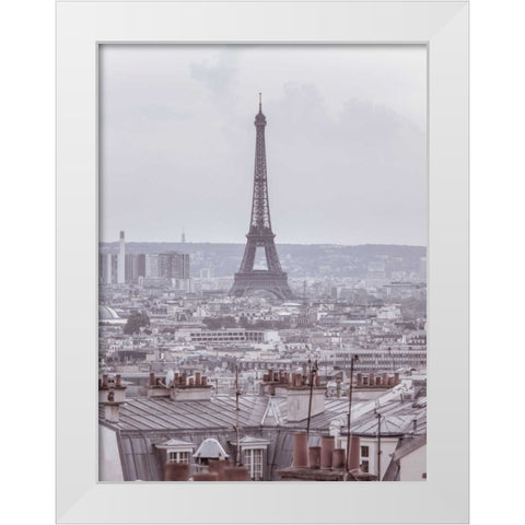Eiffel Tower seen through the window of an apartment in Montmartre, Paris, France White Modern Wood Framed Art Print by Frank, Assaf