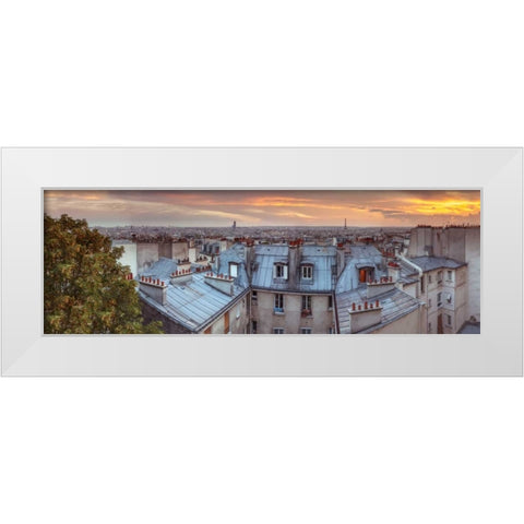 Eiffel Tower seen through the window of an apartment in Montmartre, Paris, France White Modern Wood Framed Art Print by Frank, Assaf
