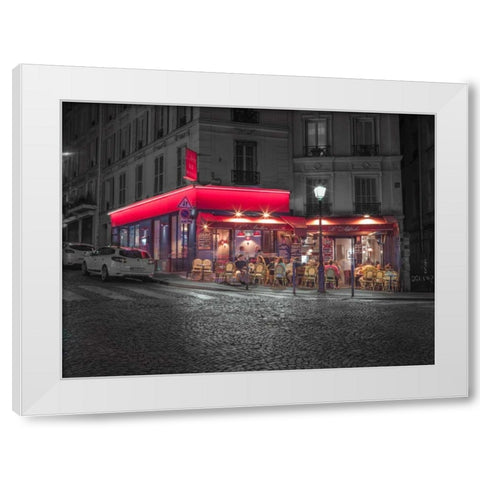 Sidewalk cafe in Paris, France White Modern Wood Framed Art Print by Frank, Assaf