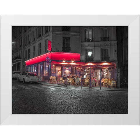 Sidewalk cafe in Paris, France White Modern Wood Framed Art Print by Frank, Assaf