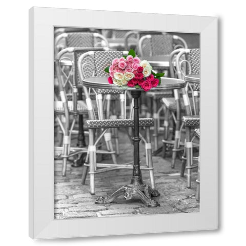 Bunch of Roses on street cafe table in Paris, France White Modern Wood Framed Art Print by Frank, Assaf