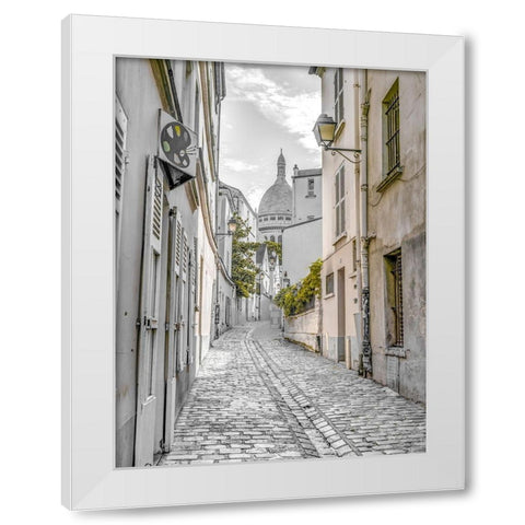 Cobbled Street-Montmartre-Paris White Modern Wood Framed Art Print by Frank, Assaf