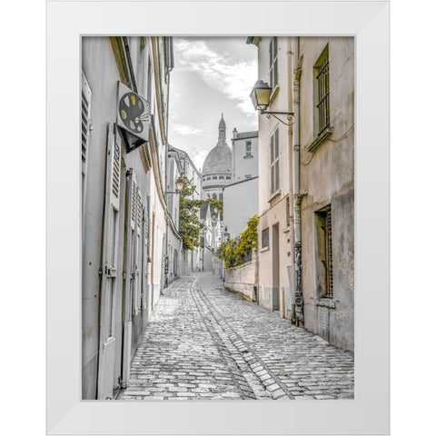 Cobbled Street-Montmartre-Paris White Modern Wood Framed Art Print by Frank, Assaf