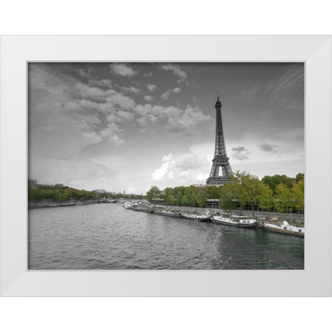 River Seine and Eiffel tower, Paris, France White Modern Wood Framed Art Print by Frank, Assaf