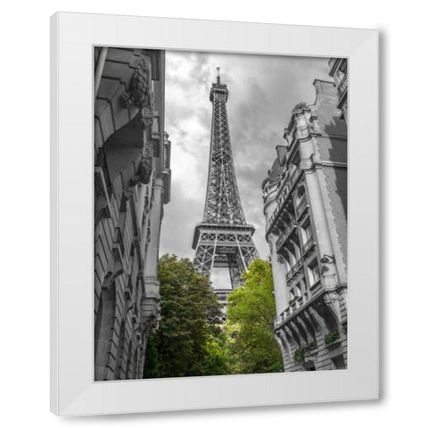 View of Eiffel Tower from a narrow street in Paris, France White Modern Wood Framed Art Print by Frank, Assaf