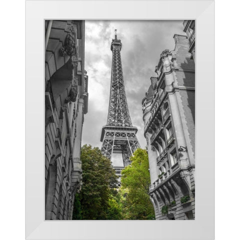 View of Eiffel Tower from a narrow street in Paris, France White Modern Wood Framed Art Print by Frank, Assaf