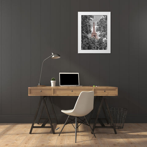 Eiffel Tower through trees White Modern Wood Framed Art Print by Frank, Assaf