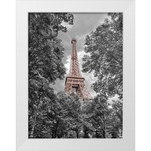 Eiffel Tower through trees White Modern Wood Framed Art Print by Frank, Assaf