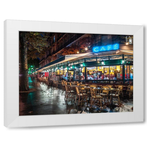 Sidewalk cafe in Paris, France White Modern Wood Framed Art Print by Frank, Assaf