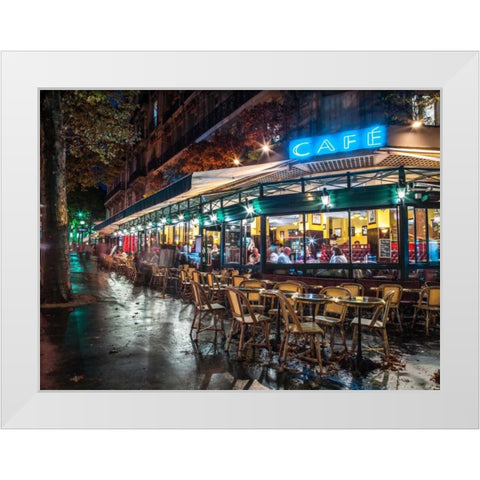 Sidewalk cafe in Paris, France White Modern Wood Framed Art Print by Frank, Assaf