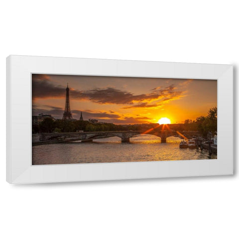 View of the Eiffel Tower with a bridge in the foreground during sunset, Paris, France White Modern Wood Framed Art Print by Frank, Assaf