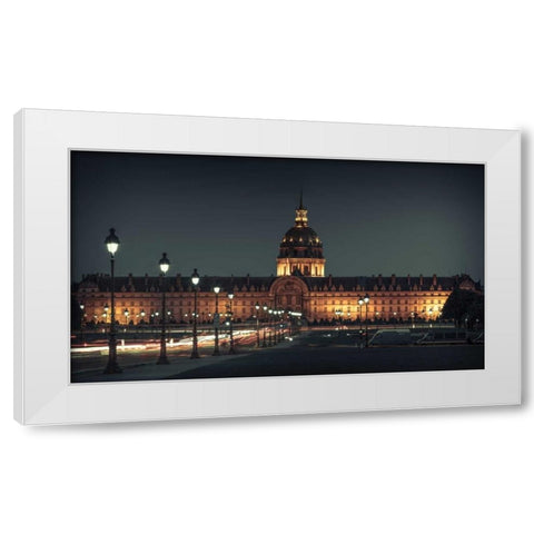Evening view of famous Les Invalides with golden dome, Paris, France White Modern Wood Framed Art Print by Frank, Assaf