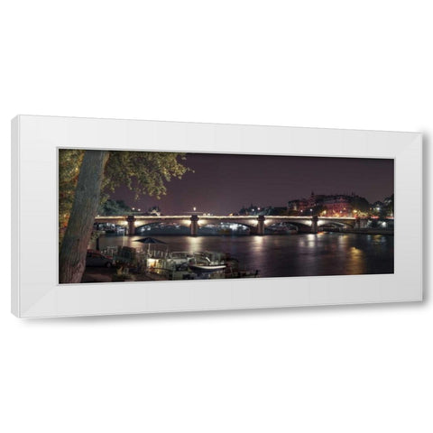 Evening shot of Bridge over river Seine, Paris, France White Modern Wood Framed Art Print by Frank, Assaf