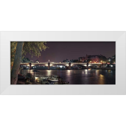Evening shot of Bridge over river Seine, Paris, France White Modern Wood Framed Art Print by Frank, Assaf