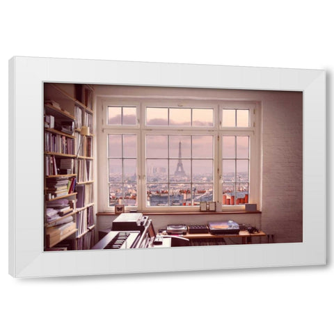 Cityscape of Montmartre with Eiffel Tower, Paris, France White Modern Wood Framed Art Print by Frank, Assaf