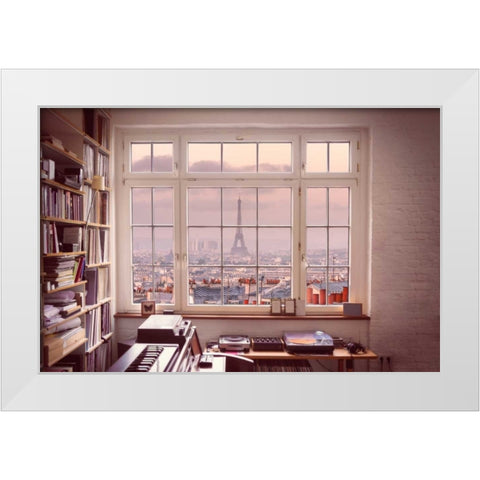 Cityscape of Montmartre with Eiffel Tower, Paris, France White Modern Wood Framed Art Print by Frank, Assaf