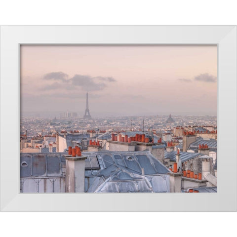 View of Eiffel tower from a window of flat, Paris, France White Modern Wood Framed Art Print by Frank, Assaf