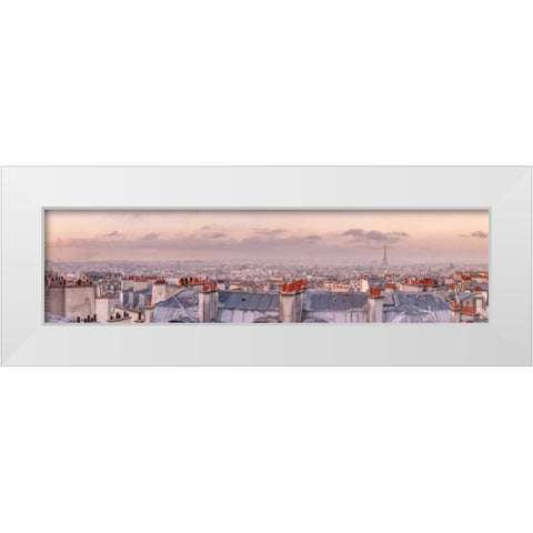 Cityscape of Montmartre with Eiffel Tower, Paris, France White Modern Wood Framed Art Print by Frank, Assaf