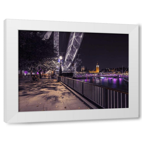 River Thames and the Millenium Wheel from promenade, London, UK White Modern Wood Framed Art Print by Frank, Assaf