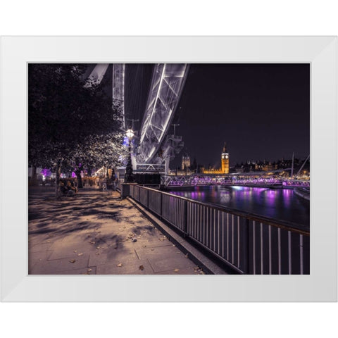 River Thames and the Millenium Wheel from promenade, London, UK White Modern Wood Framed Art Print by Frank, Assaf