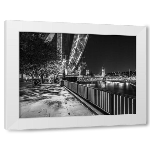 River Thames and the Millenium Wheel from promenade, London, UK White Modern Wood Framed Art Print by Frank, Assaf
