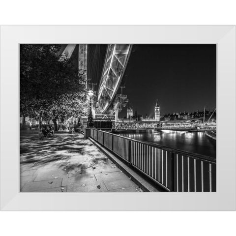 River Thames and the Millenium Wheel from promenade, London, UK White Modern Wood Framed Art Print by Frank, Assaf