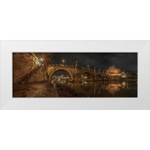 View of Castle St Angelo in Rome, Italy White Modern Wood Framed Art Print by Frank, Assaf