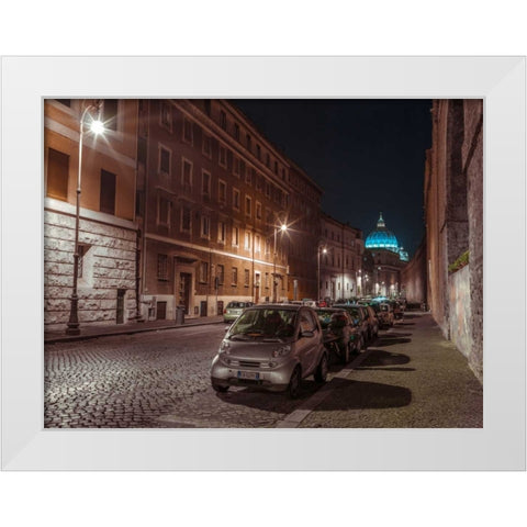 Vehicles parked on narrow city streets of Rome, Italy White Modern Wood Framed Art Print by Frank, Assaf