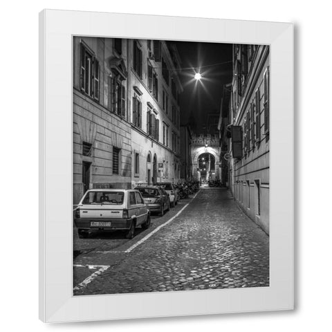 Vehicles parked on narrow city streets of Rome, Italy White Modern Wood Framed Art Print by Frank, Assaf