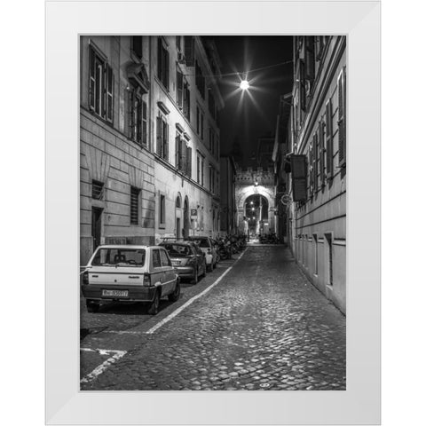 Vehicles parked on narrow city streets of Rome, Italy White Modern Wood Framed Art Print by Frank, Assaf