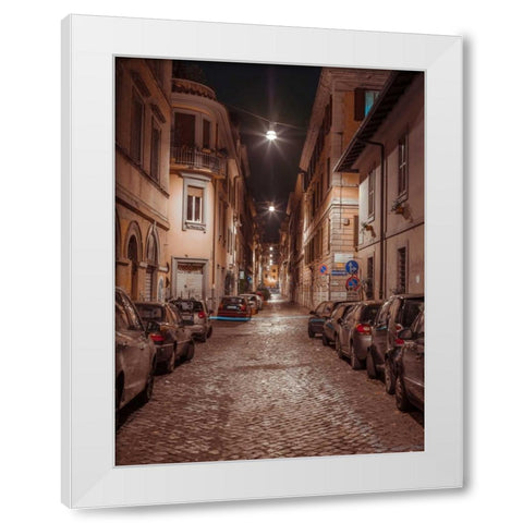 Vehicles parked on narrow city streets of Rome, Italy White Modern Wood Framed Art Print by Frank, Assaf