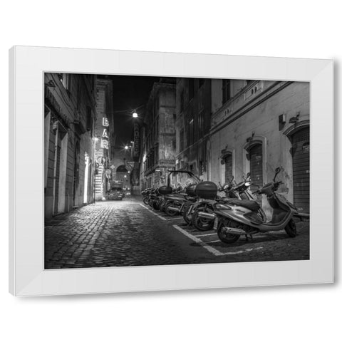 Vehicles parked on narrow city streets of Rome, Italy White Modern Wood Framed Art Print by Frank, Assaf