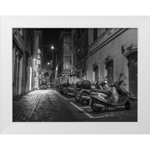 Vehicles parked on narrow city streets of Rome, Italy White Modern Wood Framed Art Print by Frank, Assaf