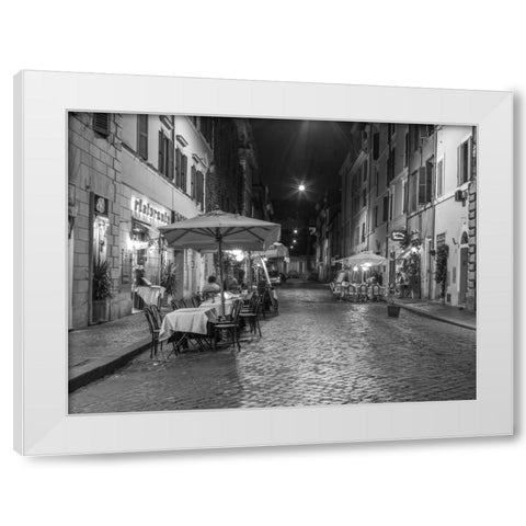 Sidewalk cafe on narrow streets of Rome, Italy White Modern Wood Framed Art Print by Frank, Assaf