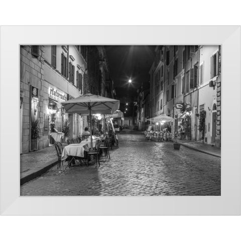 Sidewalk cafe on narrow streets of Rome, Italy White Modern Wood Framed Art Print by Frank, Assaf
